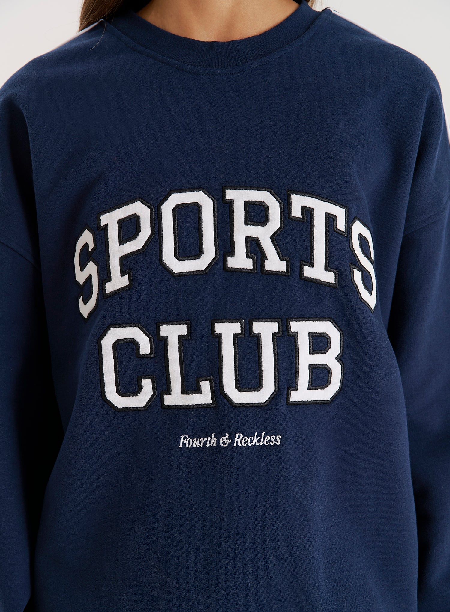 Navy Slogan Relaxed Oversized Sweatshirt